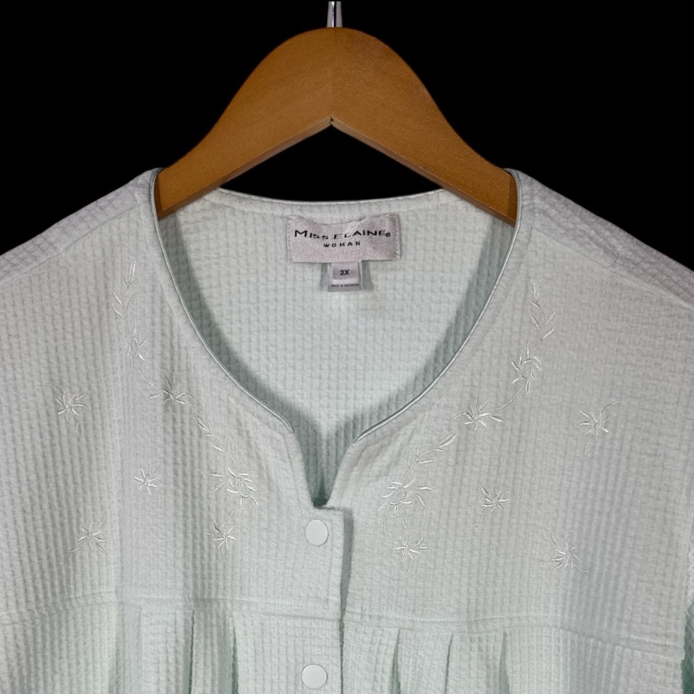 Miss Elaine Nightgown Women's 2X Mint Green Waffle Knit House Dress Cottagecore - Picture 3 of 12